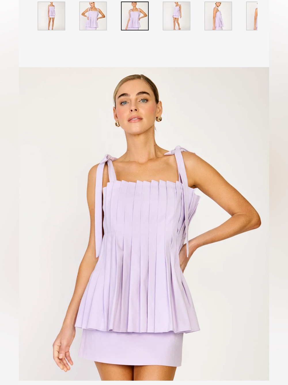 Line & Dot Lilac Pleated Tie-Shoulder Mini Dress
